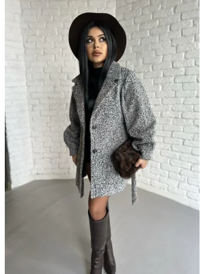 Kadın Balon Kol Astarlı Buklet Kumaş Kaban