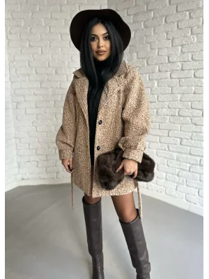 Kadın Balon Kol Astarlı Buklet Kumaş Kaban