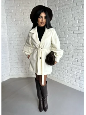 Kadın Balon Kol Astarlı Buklet Kumaş Kaban