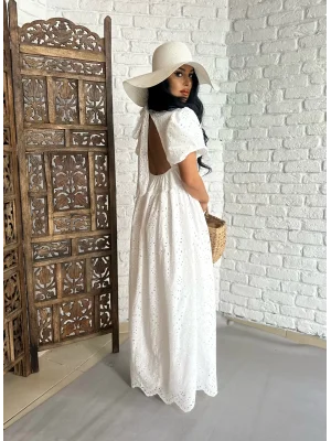 Kadın Balon Kol Bel Dekolteli Fisto Uzun Elbise