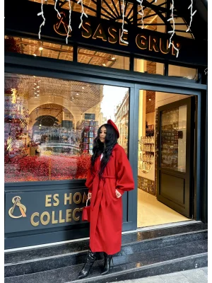 Kadın Balon Kol PREMİUM Astarlı Uzun Kaban