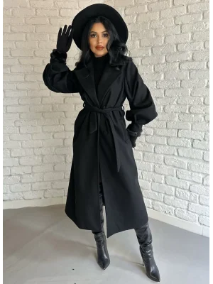 Kadın Balon Kol PREMİUM Astarlı Uzun Kaban