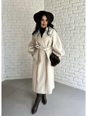 Kadın Balon Kol PREMİUM Astarlı Uzun Kaban