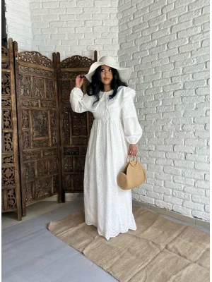 Kadın Bebe Yaka Dantel Detaylı Uzun Fisto Elbise