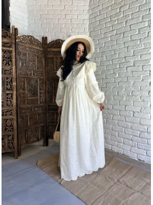 Kadın Bebe Yaka Dantel Detaylı Uzun Fisto Elbise