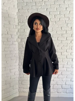 Kadın Belden Oturtmalı Pensli Tasarım Kaşe Kaban