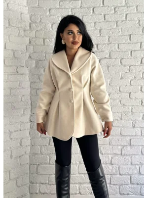 Kadın Belden Oturtmalı Pensli Tasarım Kaşe Kaban