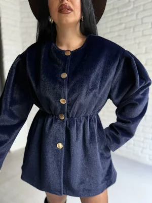 Kadın Beli Lastikli Fox Kumaş Gold Düğmeli Ceket