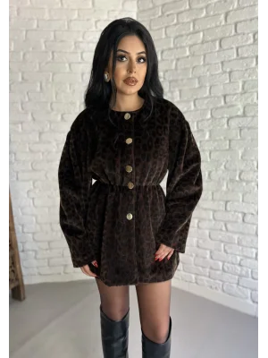 Kadın Beli Lastikli Fox Kumaş Gold Düğmeli Ceket