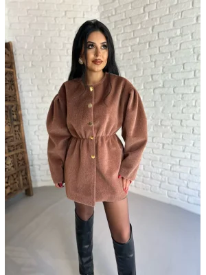 Kadın Beli Lastikli Fox Kumaş Gold Düğmeli Ceket