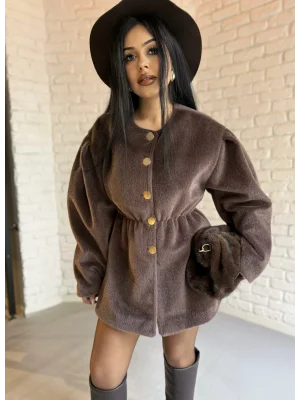 Kadın Beli Lastikli Fox Kumaş Gold Düğmeli Ceket