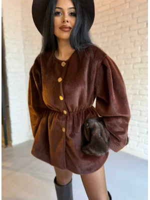 Kadın Beli Lastikli Fox Kumaş Gold Düğmeli Ceket