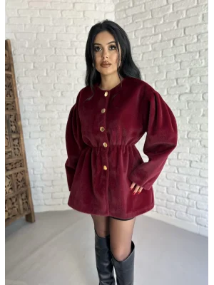 Kadın Beli Lastikli Fox Kumaş Gold Düğmeli Ceket