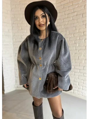 Kadın Beli Lastikli Fox Kumaş Gold Düğmeli Ceket