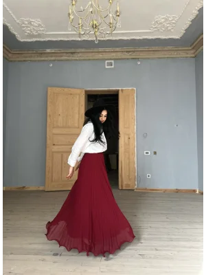 Kadın Beli Lastikli Piliseli Şifon Tasarım Etek