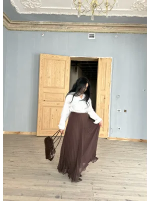 Kadın Beli Lastikli Piliseli Şifon Tasarım Etek