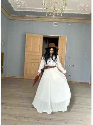 Kadın Beli Lastikli Piliseli Şifon Tasarım Etek