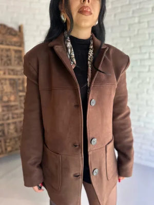 Kadın Cepli Astarlı Premium Süet Ceket