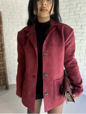 Kadın Cepli Astarlı Premium Süet Ceket