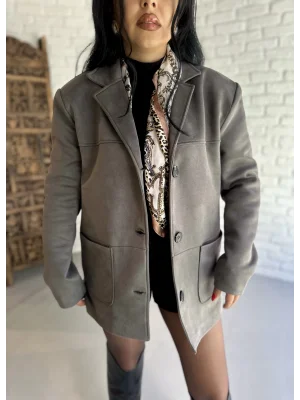 Kadın Cepli Astarlı Premium Süet Ceket