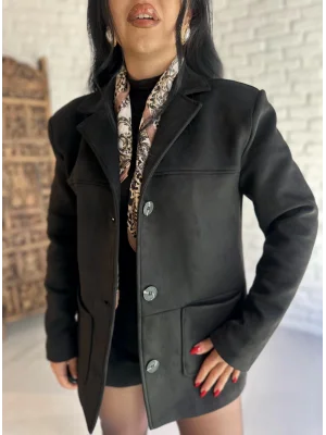 Kadın Cepli Astarlı Premium Süet Ceket