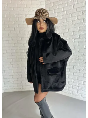 Kadın Çift Kapaklı Fox Kumaş Kürk Kaban