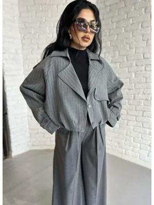 Kadın Çizgili Astarlı Kısa Bomber Ceket