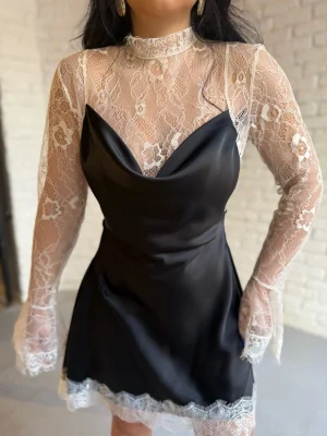 Kadın Dantel Detaylı Saten Viral Elbise