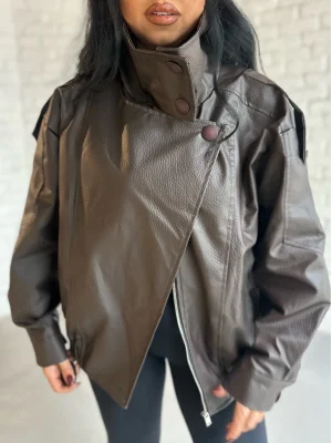 Kadın Dik Yaka Bomber Deri Ceket