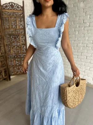 Kadın Fiyonk Bağlama Detaylı Sırt Dekolteli Fırfırlı Fisto Elbise