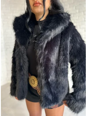 Kadın Geniş Yaka Astarlı Kürk Mont