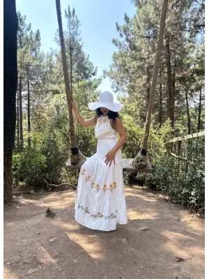 Kadın Halter Yaka Çiçek Desenli Viskon Elbise