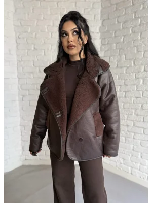 Kadın İçi Peluşlu Oversize Deri Mont