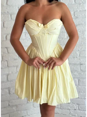 Kadın Kalp Yaka Korse Detaylı Arkası Bağçıklı Mini Elbise