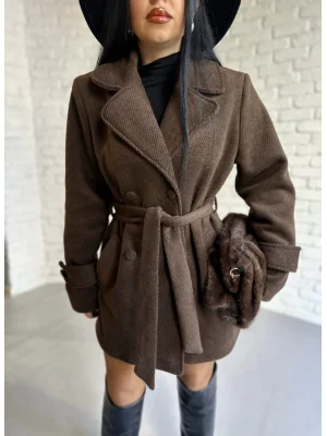 Kadın Kaşmir Dokulu Astarlı Kaşe Kaban