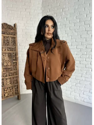 Kadın Kısa Pile Detaylı Trençkot