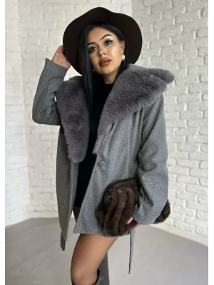 Kadın Kürk Yaka Astarlı Kaşe Kaban