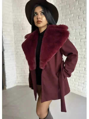 Kadın Kürk Yaka Astarlı Kaşe Kaban