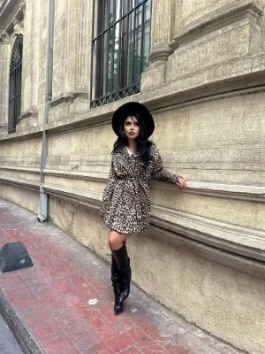 Kadın Leopar Desenli Kuşaklı Trençkot