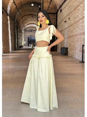 Kadın Omuz Fiyonklu Poplin İkili Takım