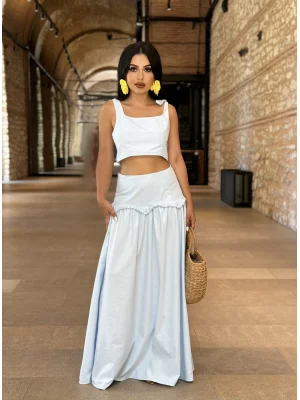 Kadın Omuz Fiyonklu Poplin İkili Takım