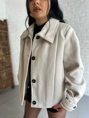 Kadın Pile Detaylı Astarlı Kısa Kaşe Kaban