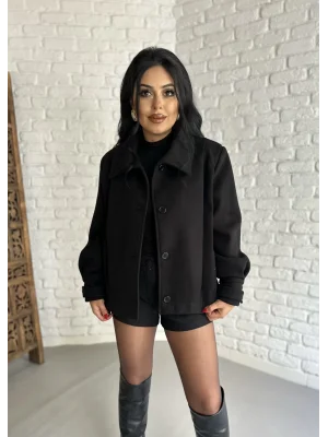 Kadın Pile Detaylı Astarlı Kısa Kaşe Kaban