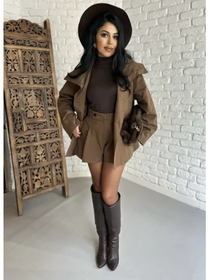 Kadın Premium Trençkot Ve Şort Takım