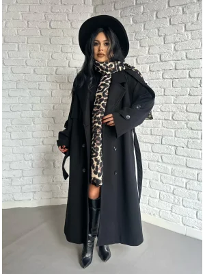 Kadın Premium Uzun Kuşaklı Astarlı Kaban