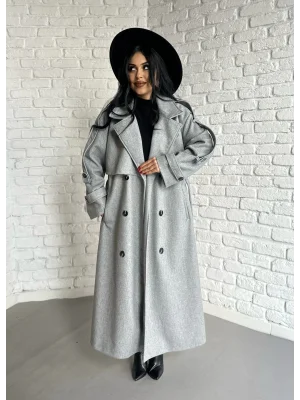 Kadın Premium Uzun Kuşaklı Astarlı Kaban