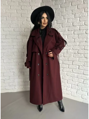 Kadın Premium Uzun Kuşaklı Astarlı Kaban