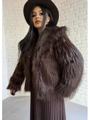 Kadın Saçaklı Astarlı Şal Yaka Kürk