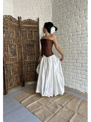 Kadın Tasarım Beli Lastikli Saten Balon Midi Etek