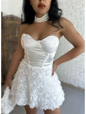 Kadın Üst Korse Detaylı Bağcıklı Çiçekli Mini Elbise